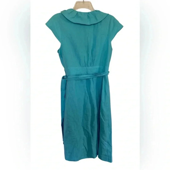 J Crew Linen Wrap Dress Size 12 turquoise - Picture 2 of 6